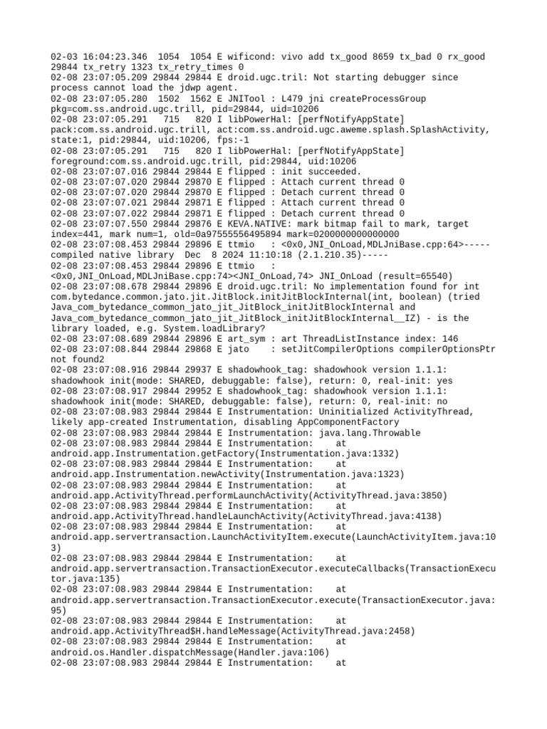 Android App Debugging Log Analysis | PDF | Software | Computer Architecture