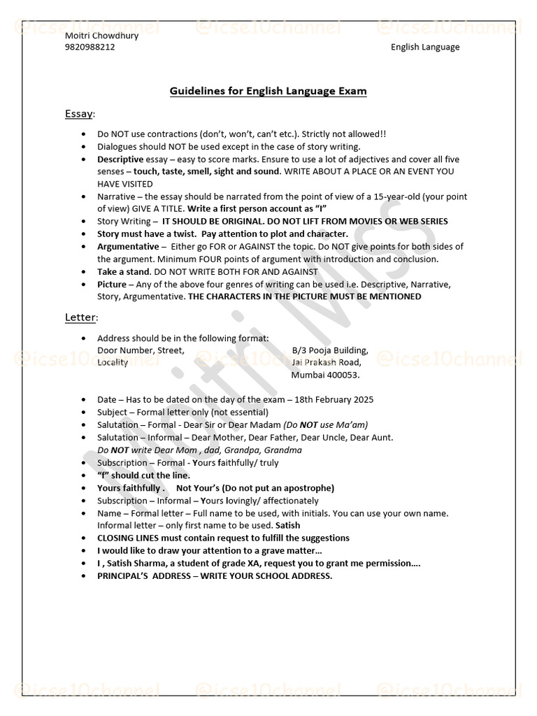 Guidelines For English Exam | PDF | Essays | Human Communication