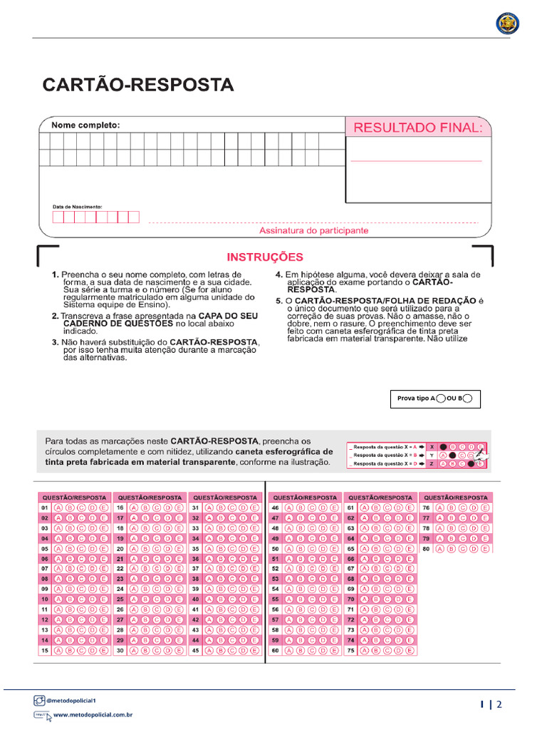 Cartão-Resposta 01 +-+Método+Policial | PDF