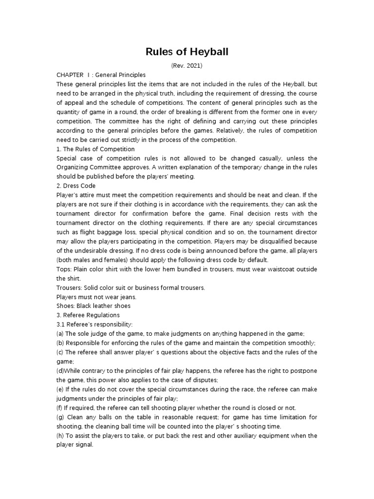 Heyball Competition Rules Overview | PDF | Cue Sports | Sports