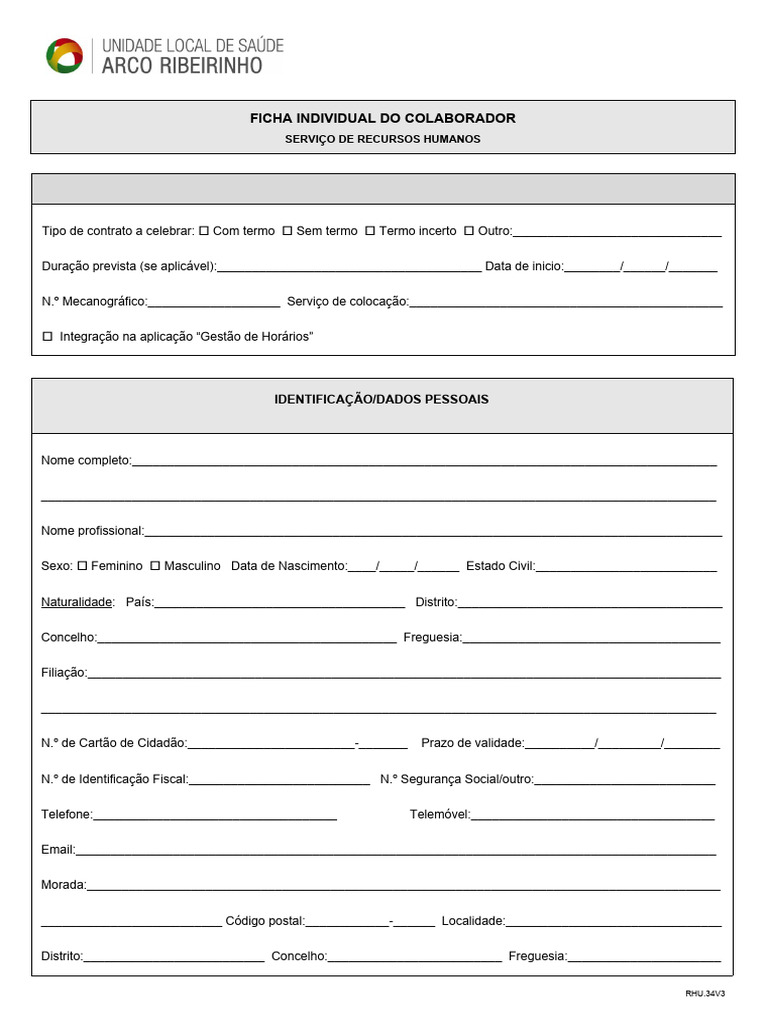 Ficha Individual Do Colaborador PDF