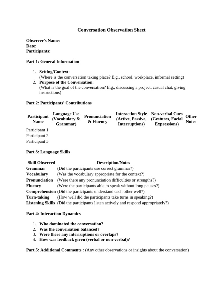 Conversation Analysis Template | PDF