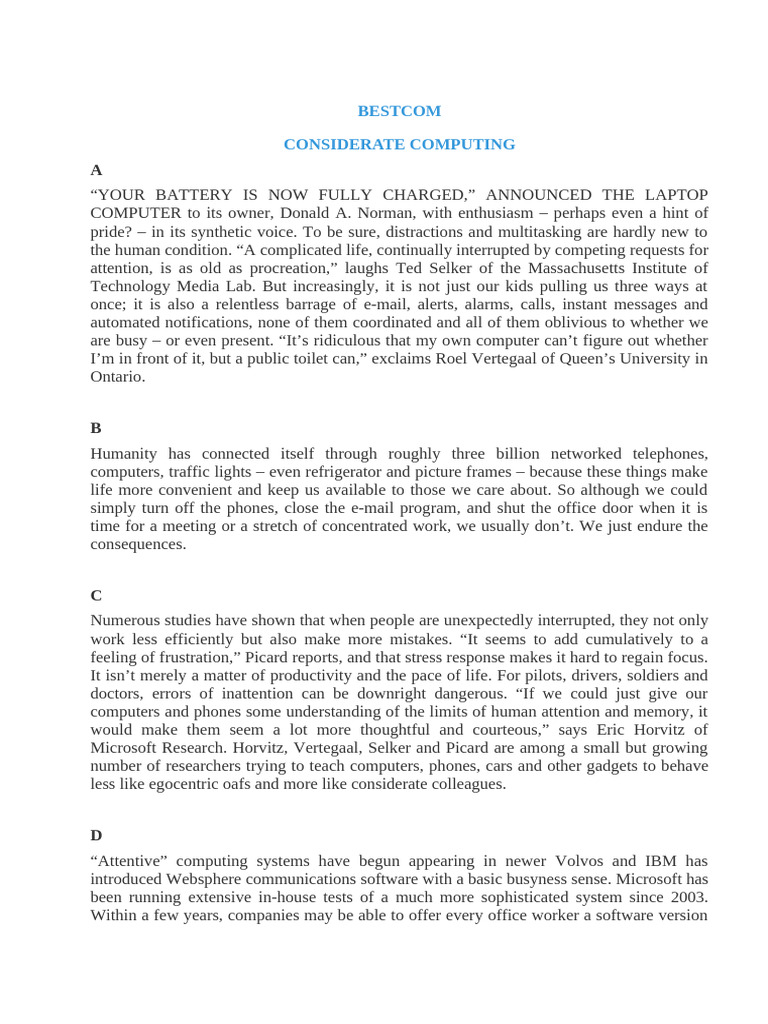 Considerate Computing: Enhancing Focus | PDF | Voicemail | Computing