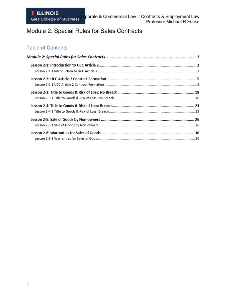 UCC Article 2: Sales Contracts Guide | PDF | Implied Warranty ...