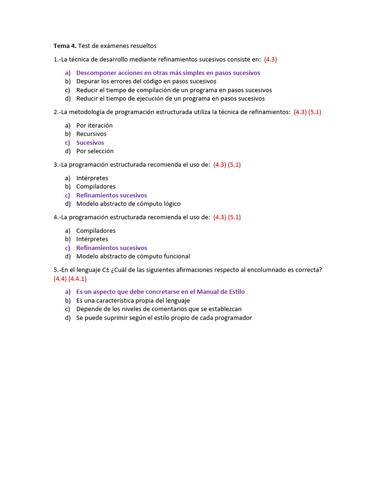 Test de Exámenes Resueltos en Programación | PDF