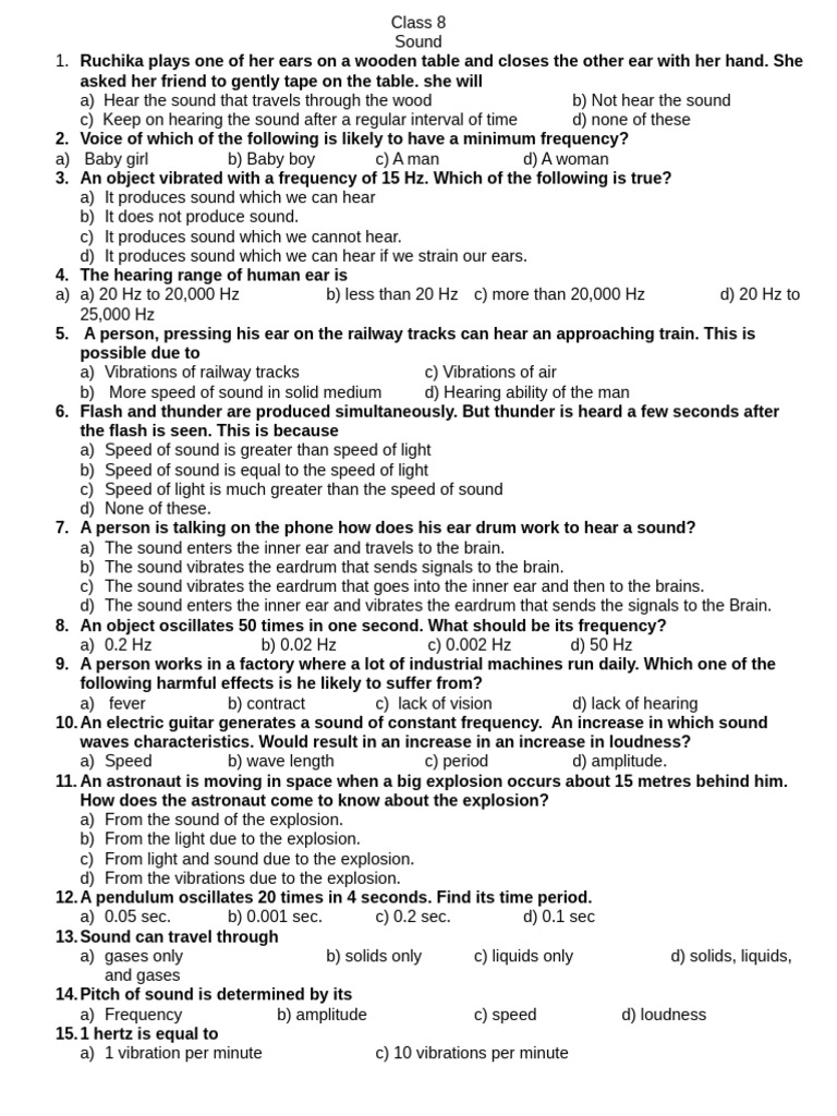 class 8 ch sound-1 | PDF | Sound | Frequency