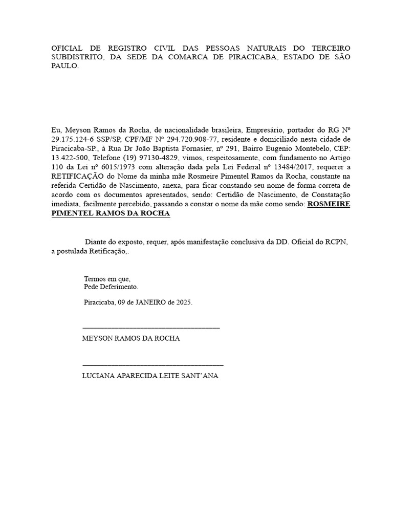 Retificação de Nome no Registro Civil | PDF