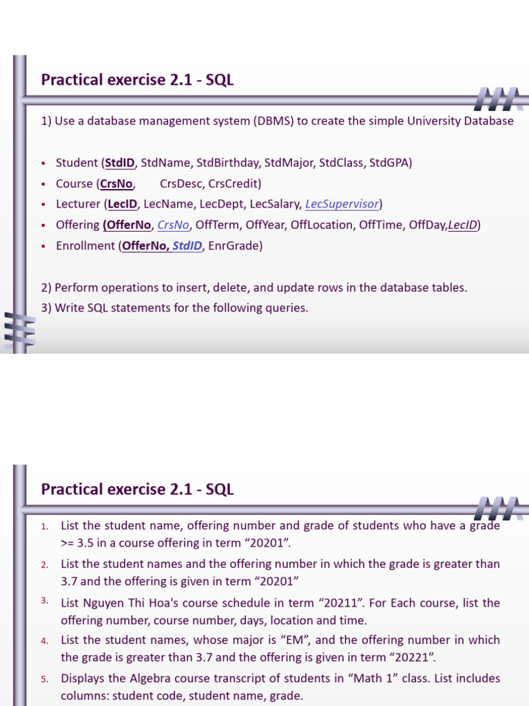 SQL Exercises for University and Orders Database | PDF | Sql | Databases
