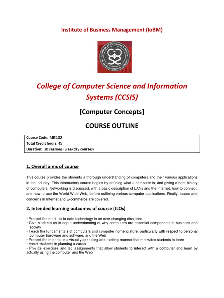 Computer Concepts Course Outline | PDF | Art | Technology & Engineering
