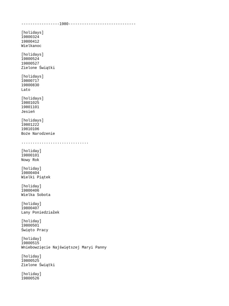 Holidays POL | PDF