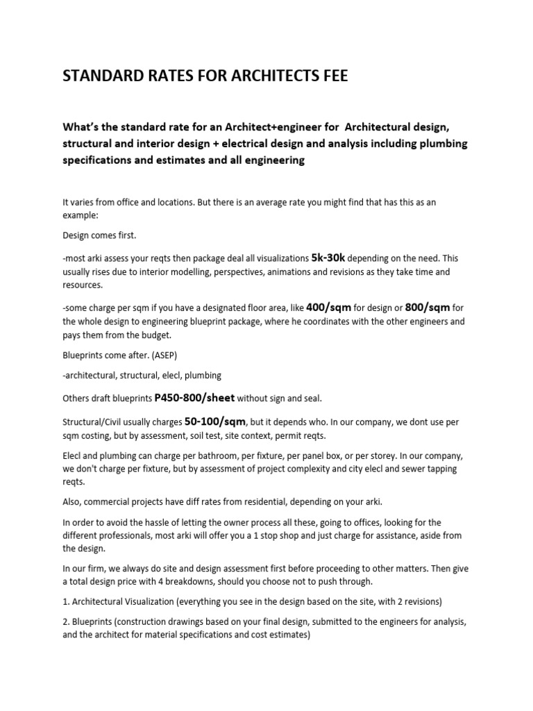 Standard Rates For Architects Fee | PDF
