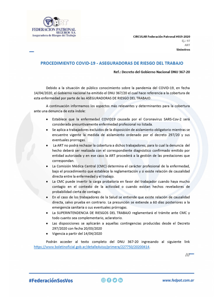 Circular 019 2020 ART CoVID Siniestros1 | PDF | Diagnostico medico ...