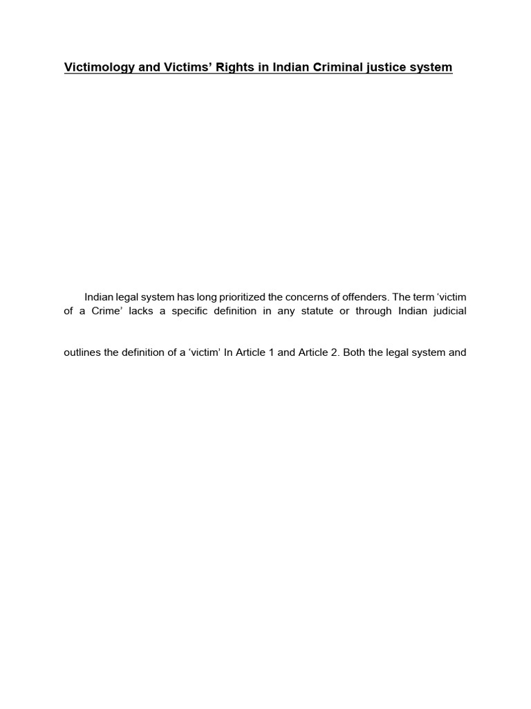 Victimology and Rights in Indian Justice | PDF | Crimes | Crime & Violence