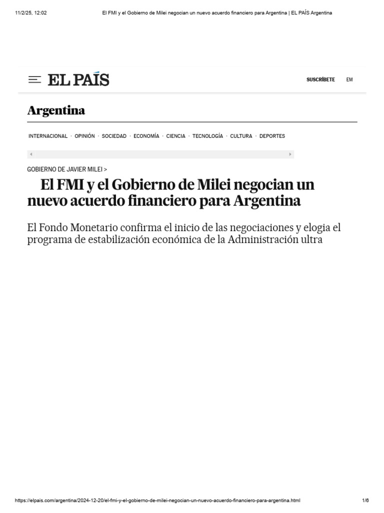 El FMI y El Gobierno de Milei Negocian Un Nuevo Acuerdo Financiero para ...