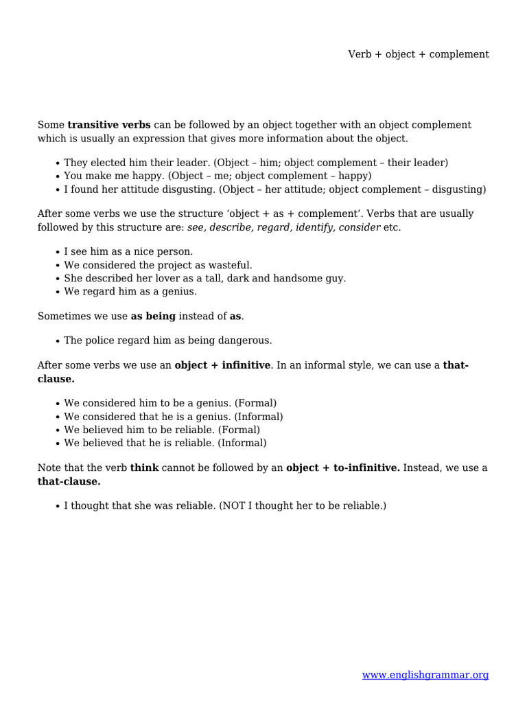 Verb Object Complement Guide | PDF