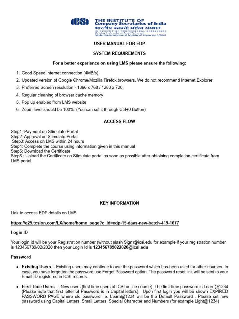EDP User Manual for Online Training | PDF | Password | Cyberspace
