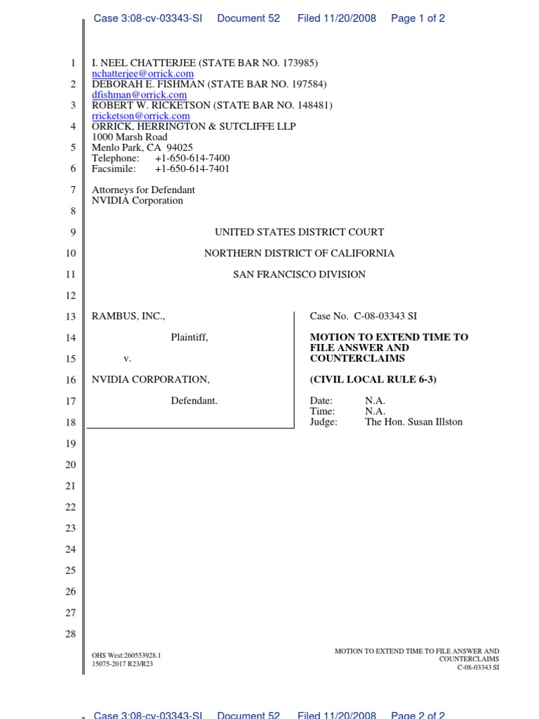 Motion To Extend Time To File Answer and Counterclaims (Civil Local ...