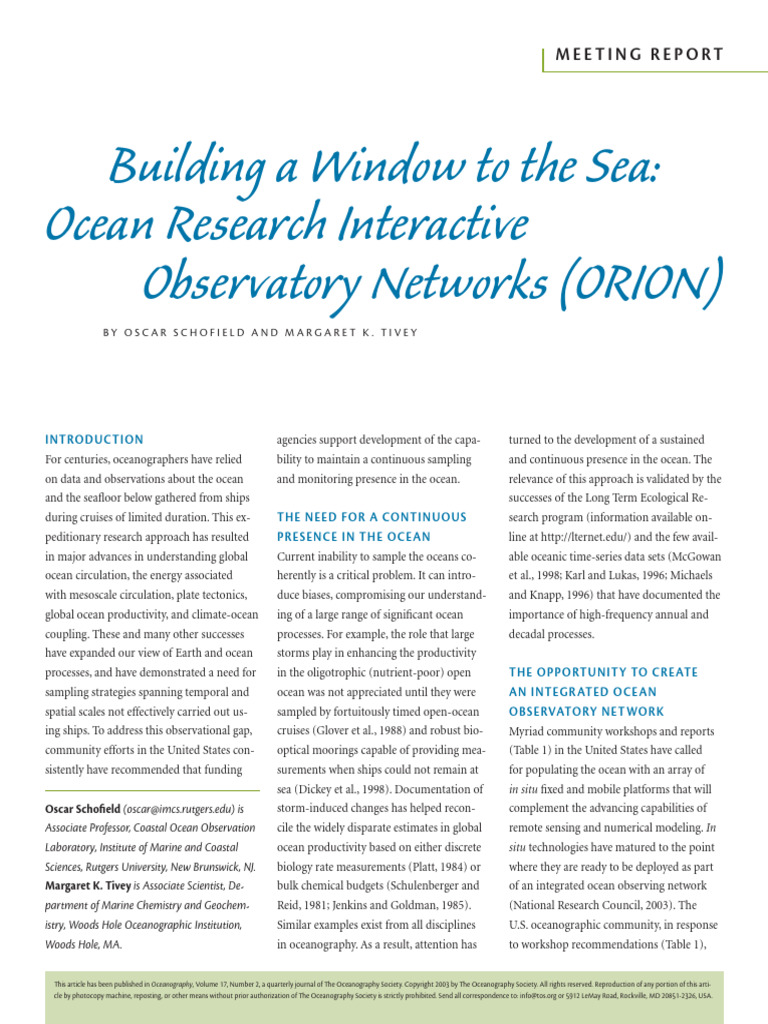 Ocean Research Interactive Networks Overview | PDF | Oceanography ...