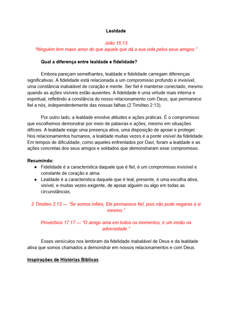 Diferenças entre Lealdade e Fidelidade | PDF | Davi | Fidelidade