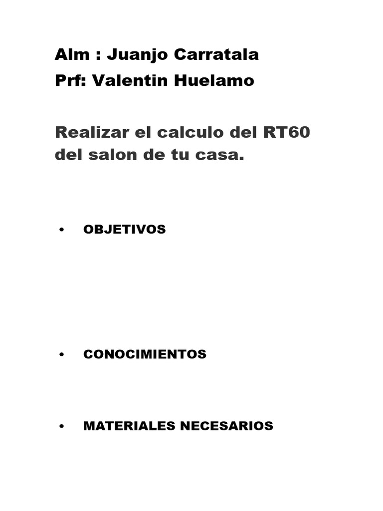 Calculo de RT60 - Juanjo Carratala | PDF | Sonido | Mecanica clasica