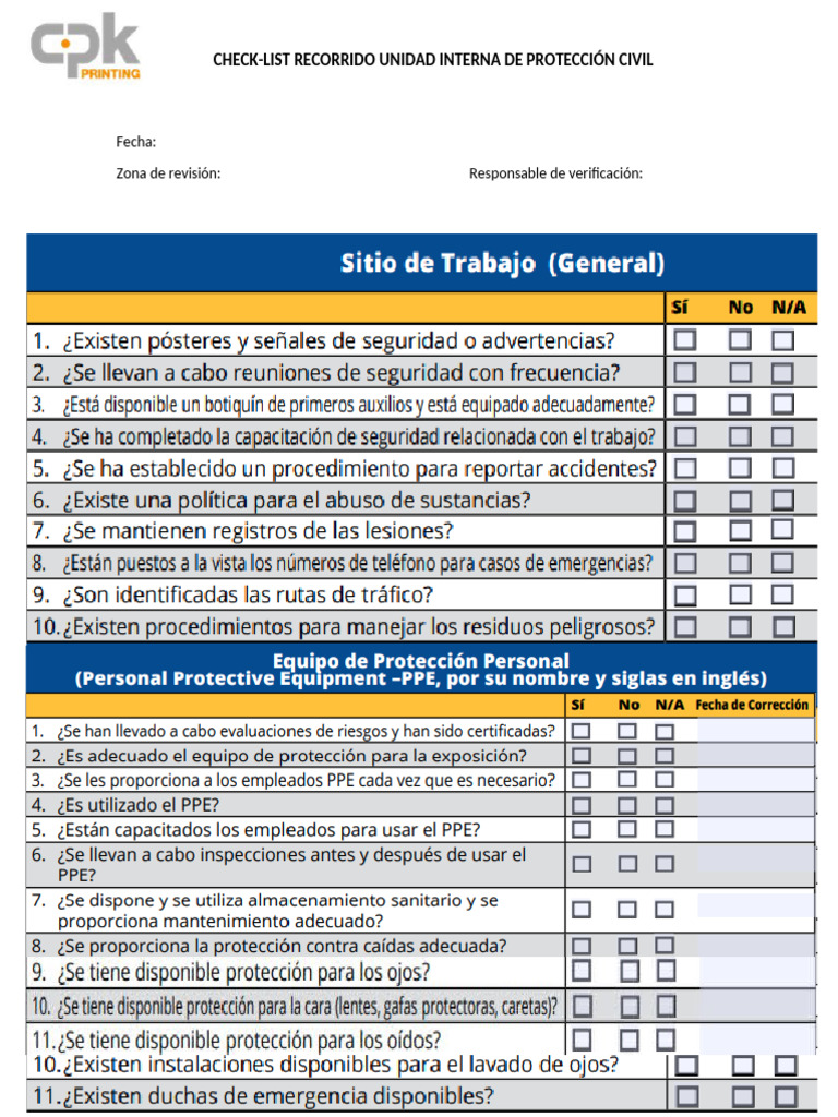 Check-list Protección Civil Interna | PDF