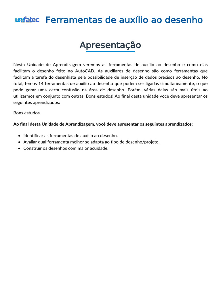 Ferramentas de Desenho no AutoCAD | PDF | Auto Cad | Desenho