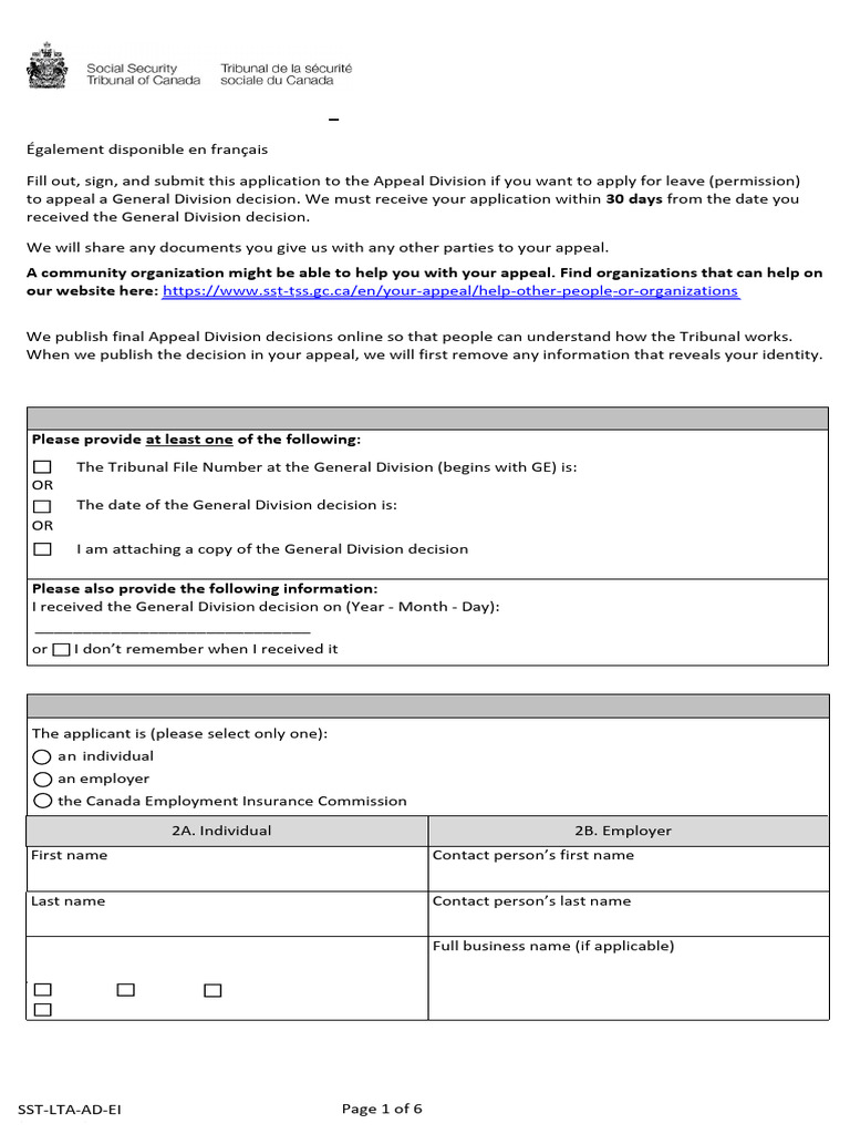 Appeal Application for EI Decisions | PDF | Language Interpretation | Mail