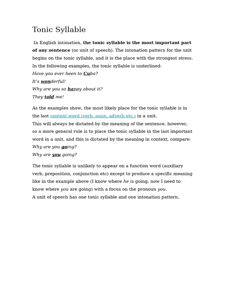 Understanding Tonic Syllables in English | PDF