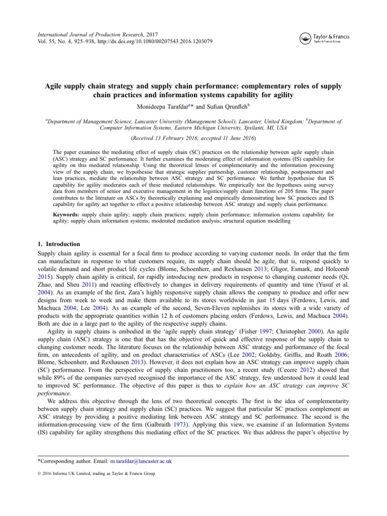 Agile Supply Chain Strategy Impact | PDF | Supply Chain | Factor Analysis