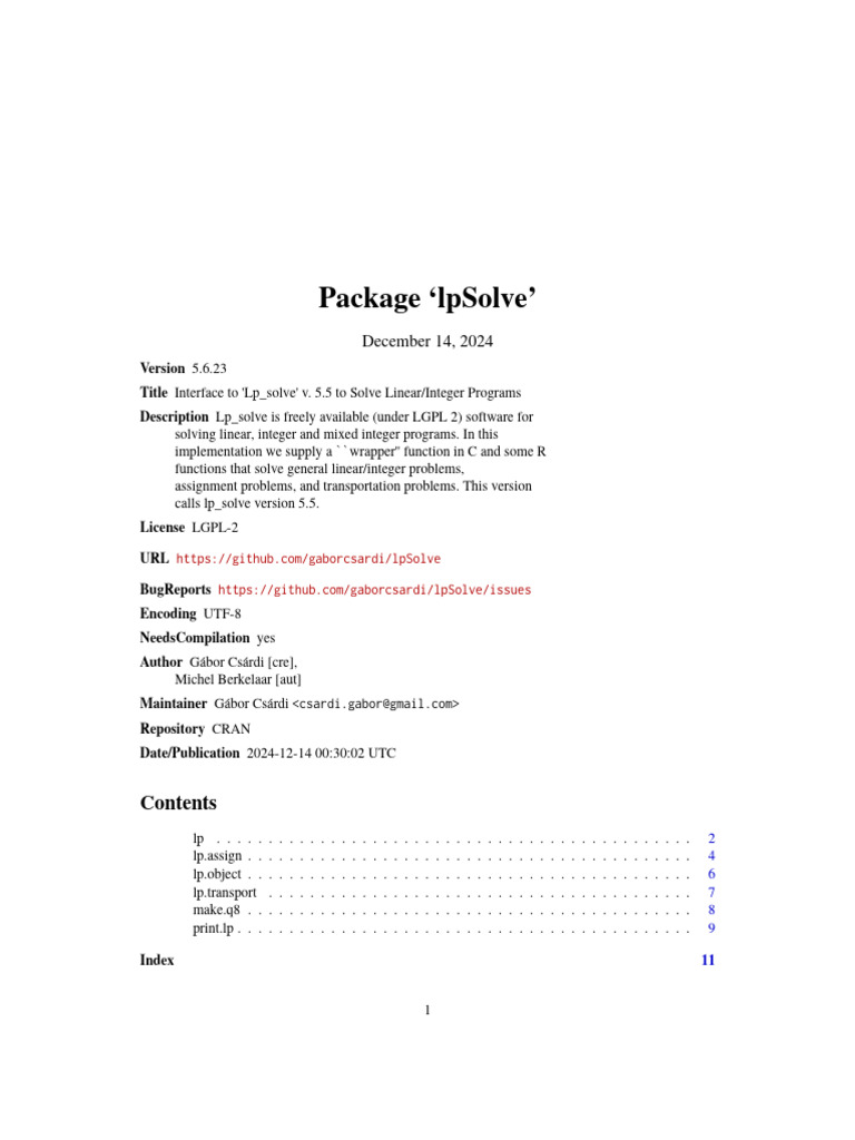 lpSolve | PDF | Matrix (Mathematics) | Mathematical Optimization