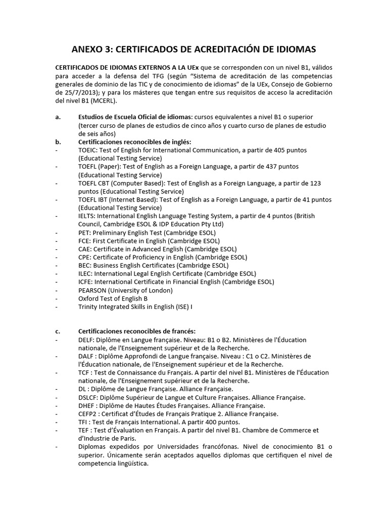 Certificados de Idiomas B1 para UEx | PDF | Pruebas | Idiomas del Reino ...