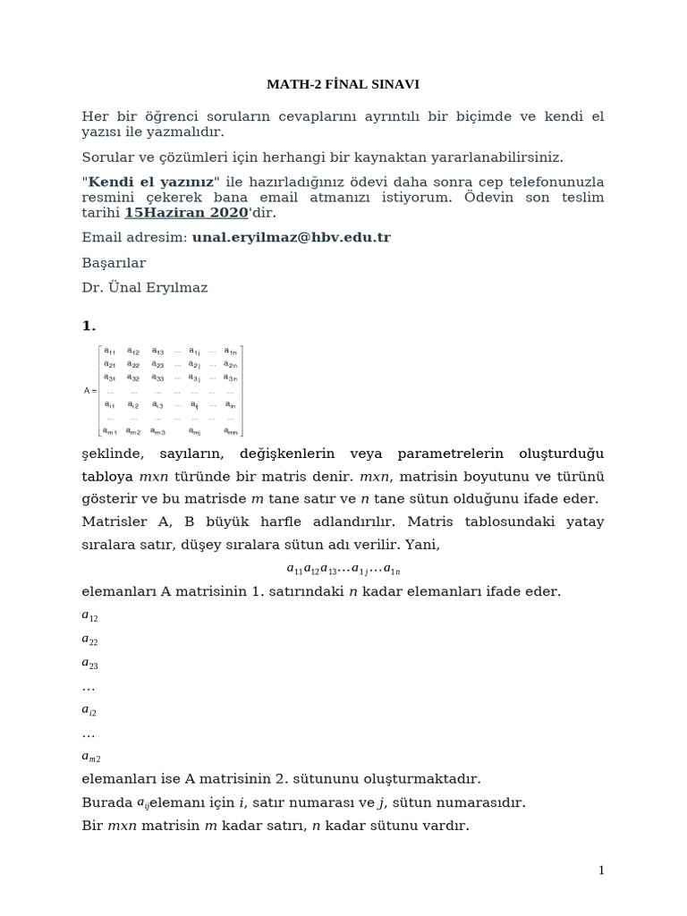 Math 2 Final Takehome 15.6.2020 | PDF