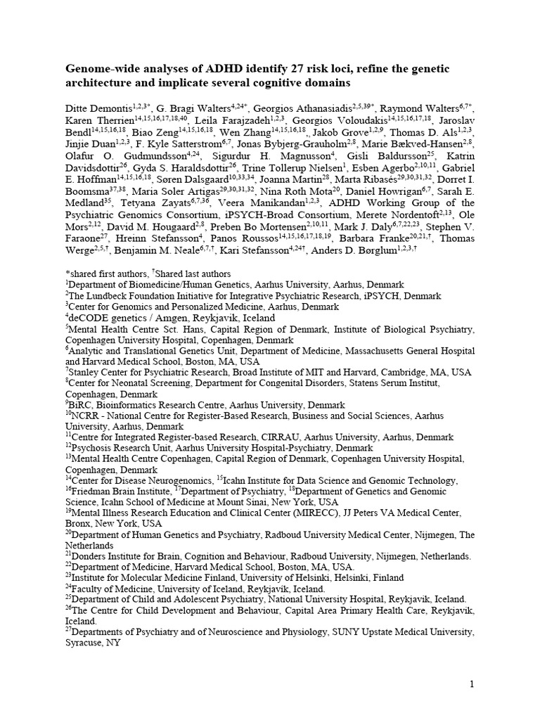 2023 Demontis 27 Genes | PDF | Attention Deficit Hyperactivity Disorder ...
