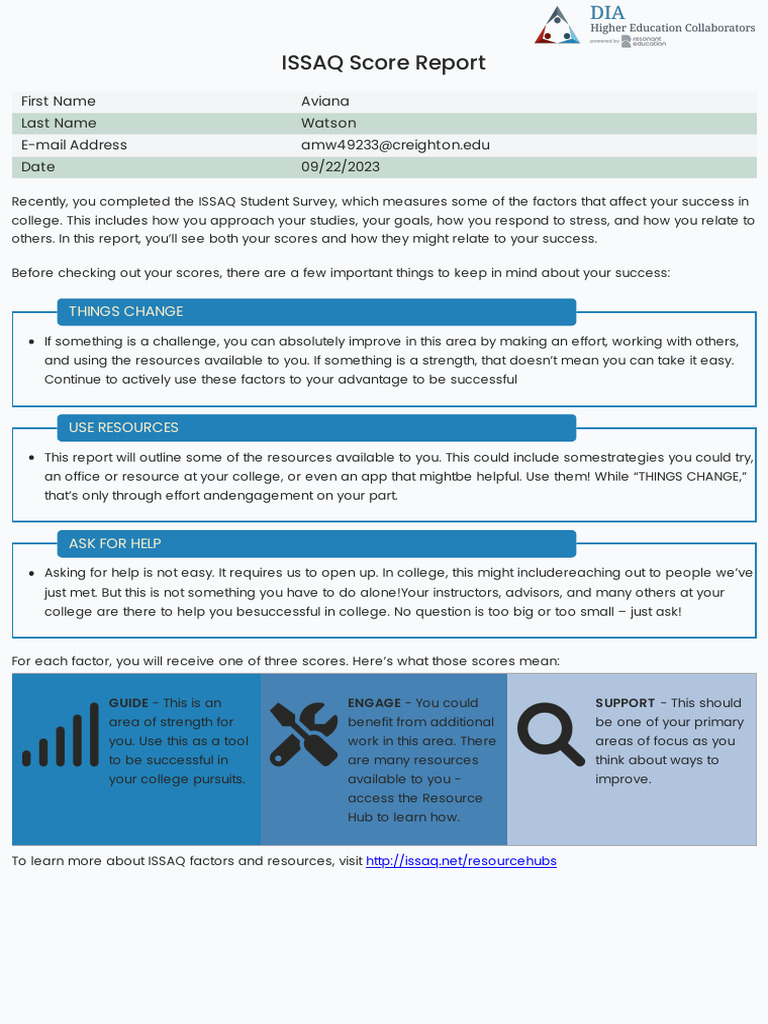 ISSAQ College Success Score Report | PDF | Self Efficacy | Cognition