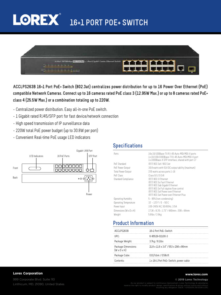 16-Port PoE+ Switch Specifications | PDF | Computer Networking ...