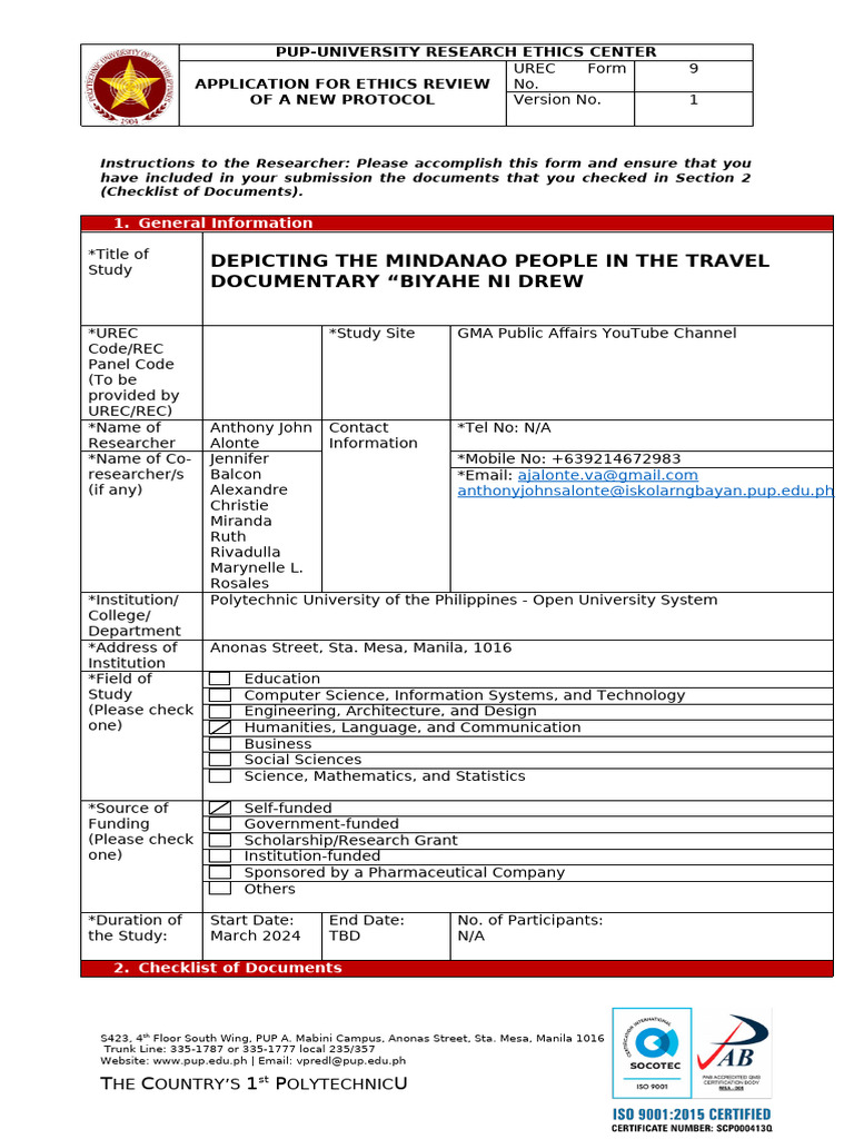 UREC Ethics Review Application Form | PDF