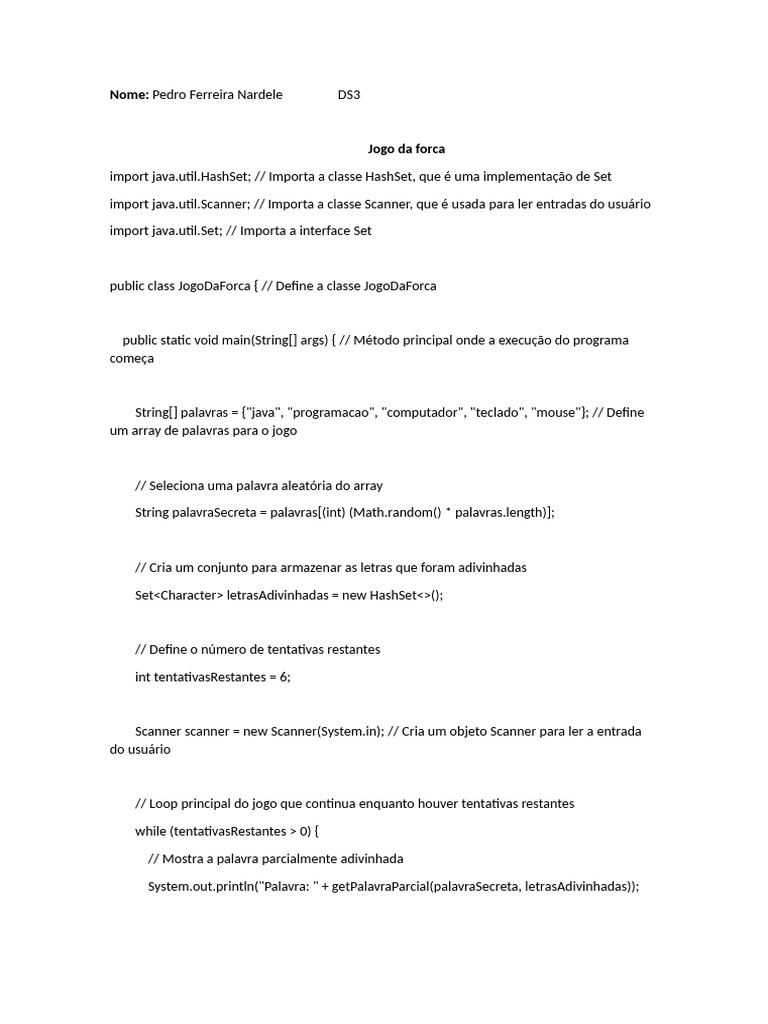 Jogo da Forca e Sistema Bancário em Java | PDF | Java (linguagem de ...