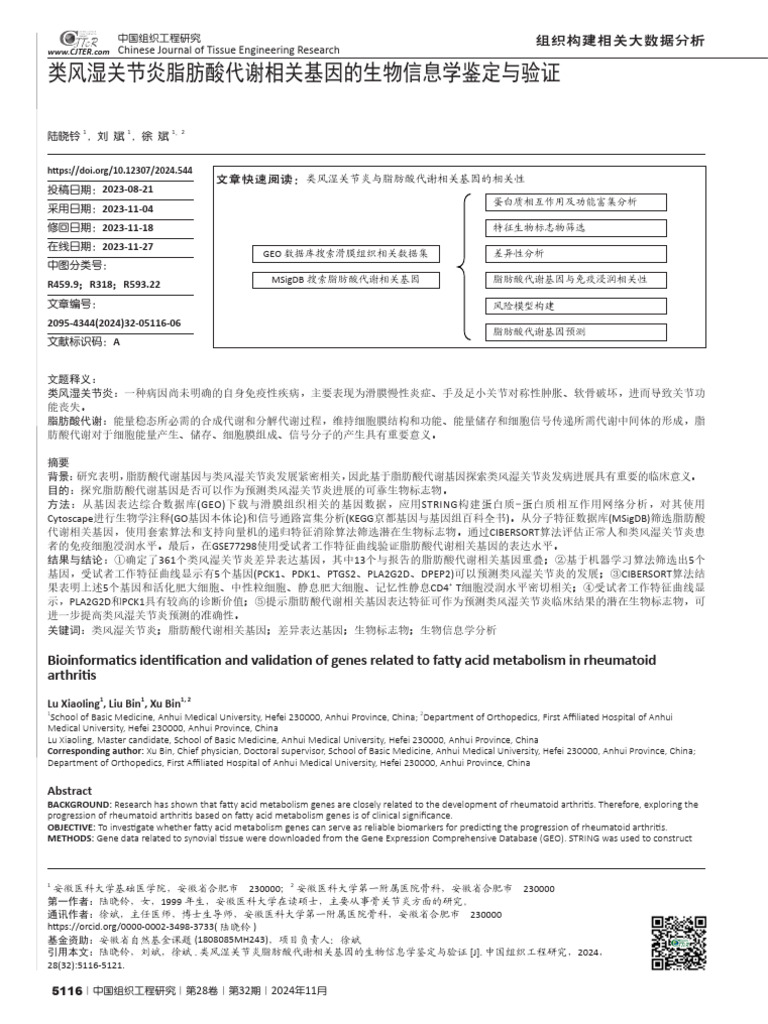 Bioinformatics Identification and Validation of Genes Related To Fatty ...