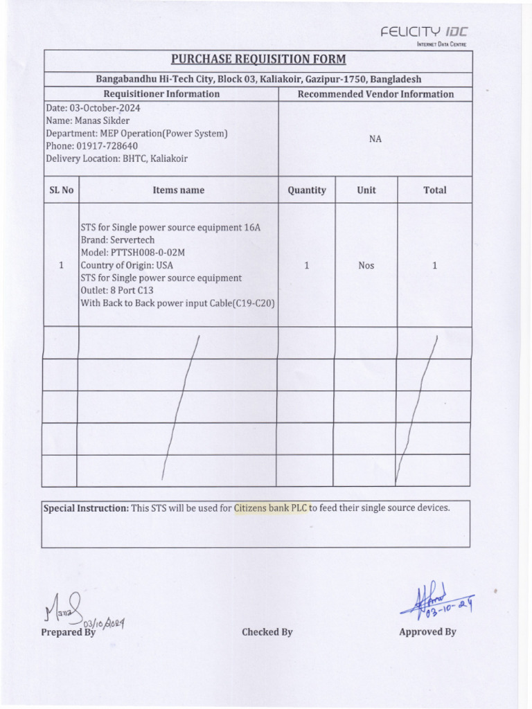 Servertech ATS Purchase Requisition | PDF