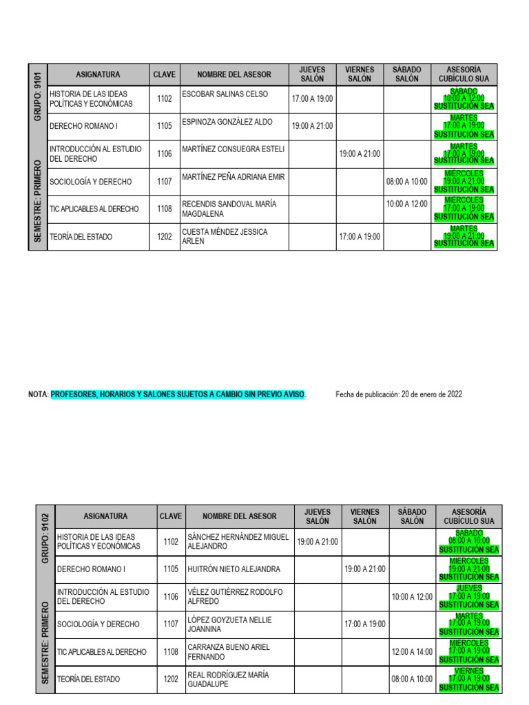 Horarios Licenciatura Derecho SUAyED 2022-2 | PDF | Justicia | Crimen y ...