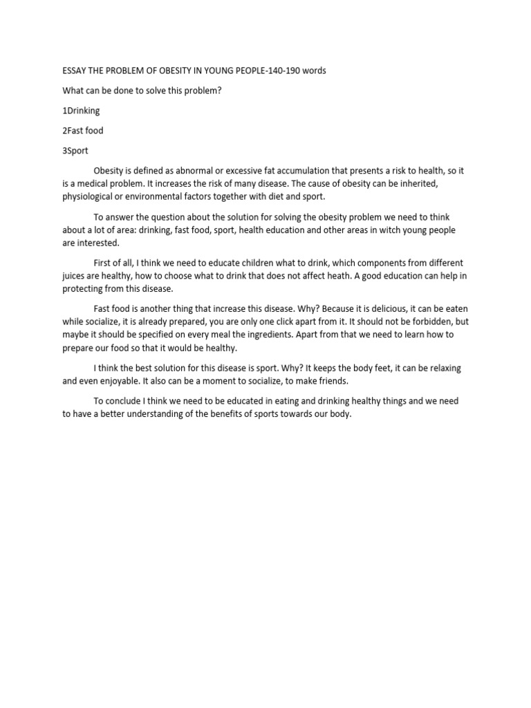 Essay The Problem of Obesity in Young People | PDF