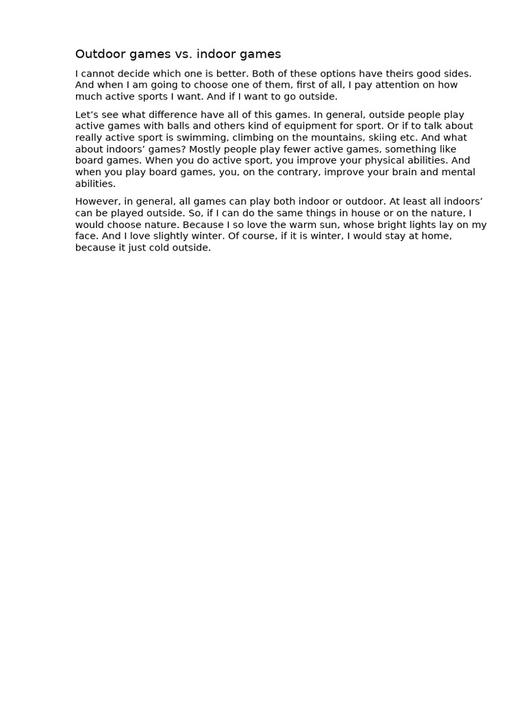 Indoor vs Outdoor Games Explained | PDF