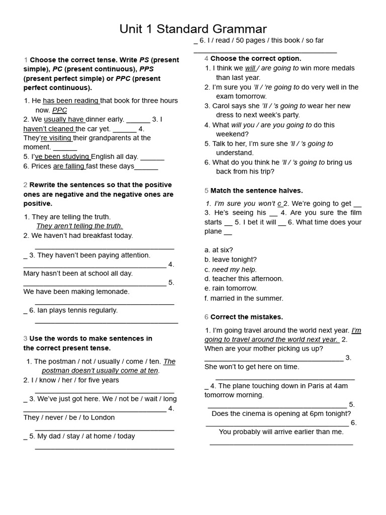 THKSP ES B1+ Grammar Standard Unit 1 | PDF | Linguistics