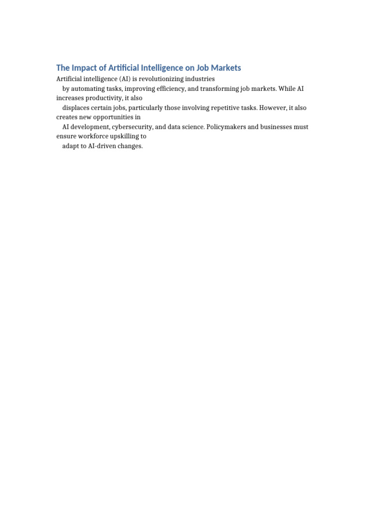 The Impact of Artificial Intelligence On Job Markets | PDF
