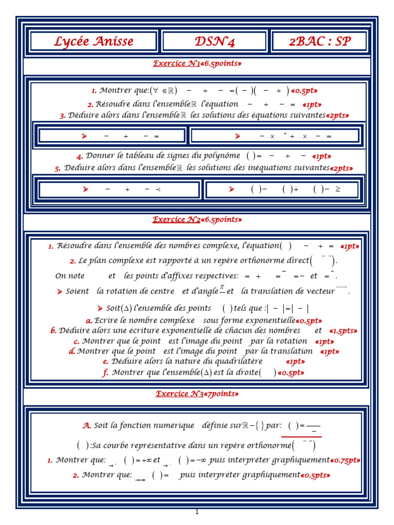 Exercices de mathématiques 2BAC SP | PDF | Nombre complexe | Tangente ...