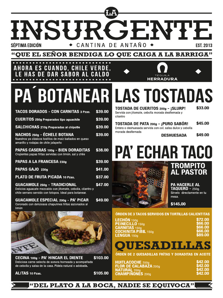 La Insurgente Menu 1 | PDF