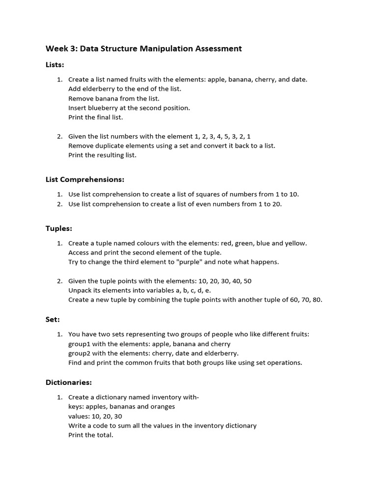 Data Structure Manipulation Assessment | PDF