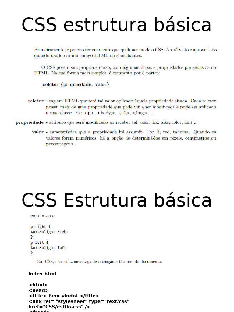 Estrutura Básica de CSS e Exemplos | PDF | Arial | Fontes Sans Serif