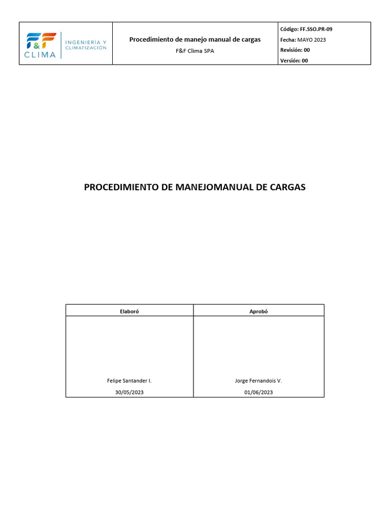 FF - SSO.PR-09 - Procedimiento de Manejo Manual de Cargas | PDF