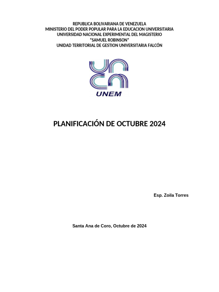 Planificación de Actividades Educativas Octubre 2024 | PDF